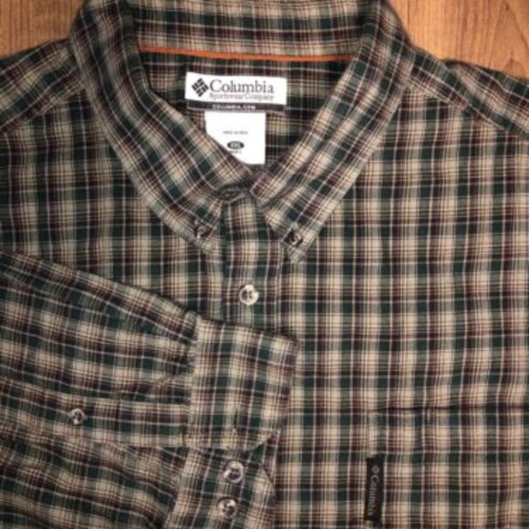 Columbia Mens XXL Long Sleeve Button Up Green Plaid Men’s Logo Casual Shirt - Picture 1 of 12